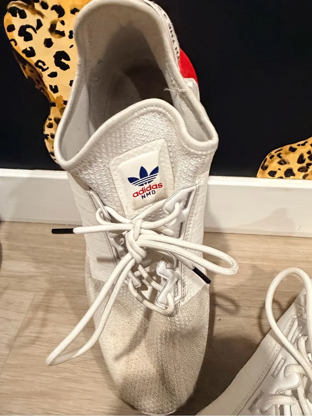 adidas NMD R1 V2 white lush White Low-Top Sneakers with Blue & Red Accents size - Picture 2 of 13